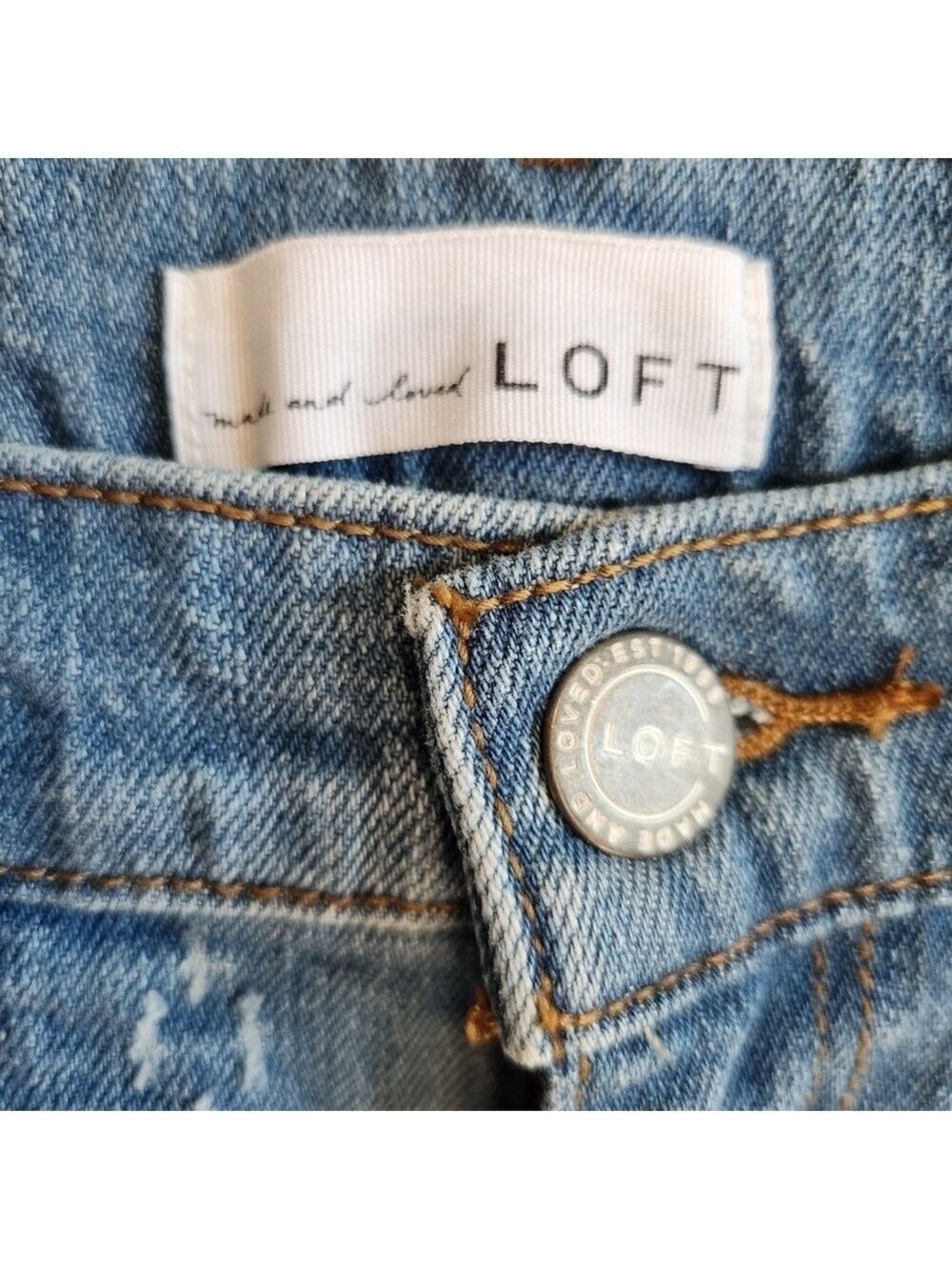 LOFT CUT OFF MID RISE DENIM SHORTS BOTANIC BLUE WASH SIZE 27 NWOT - Picture 6 of 8